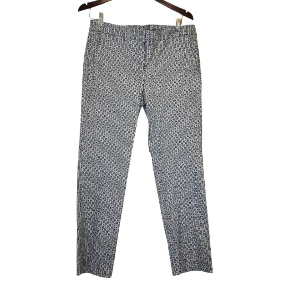 Audrey & Celine Black and White Pattern Stretchy, Slim Cut Straight Leg Pants 10